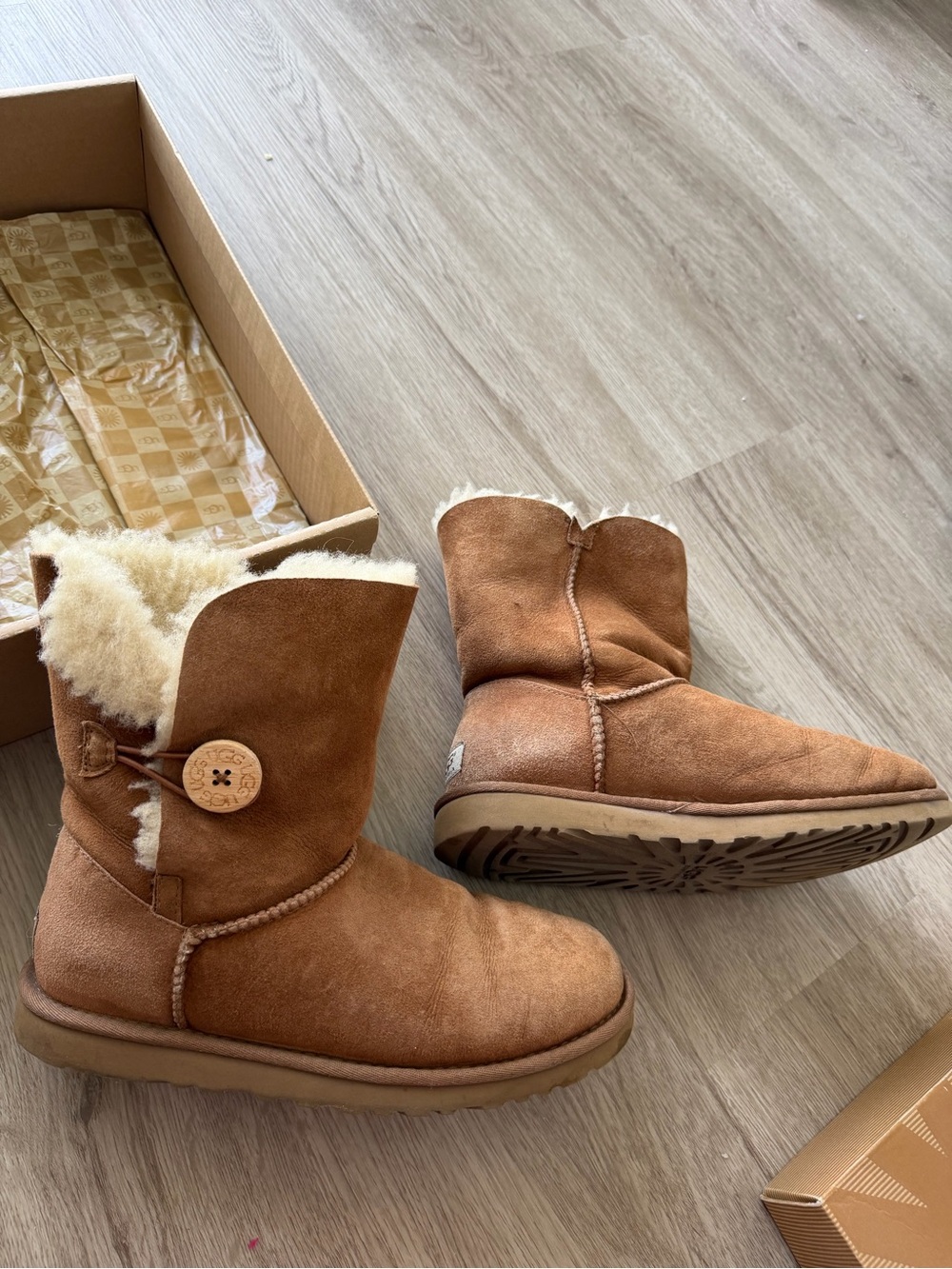 UGG Chestnut Suede Button Shearling Short Boots